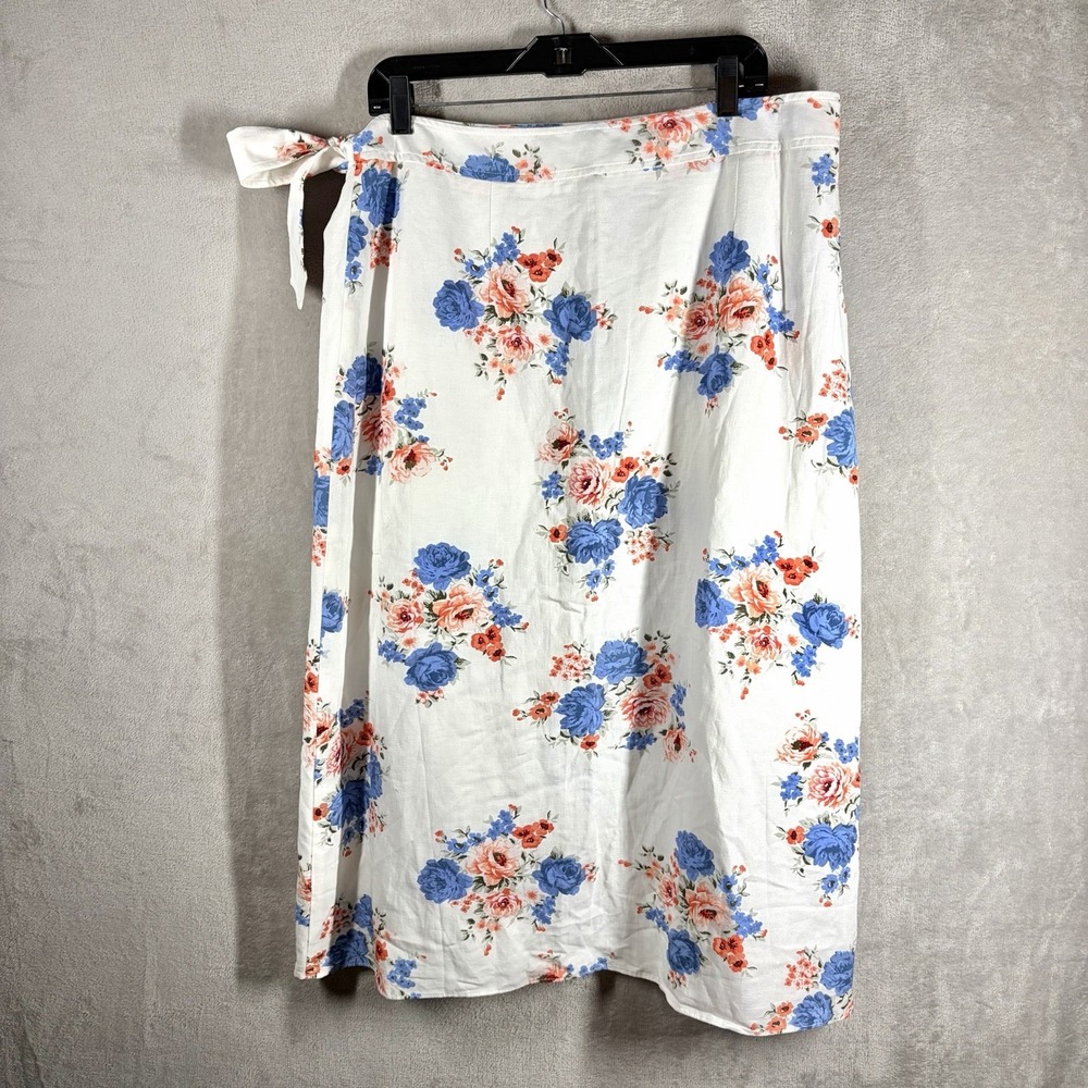 Floral Wrap Linen Midi Skirt Size 14 NWT Cottage Country Grandmillennial - Picture 4 of 8